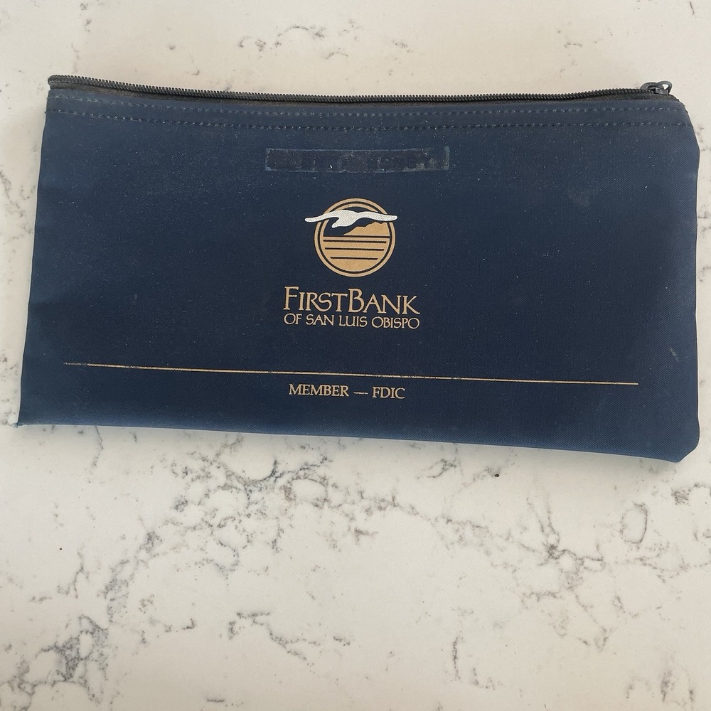 Vintage First Bank of San Luis Obispo CA Zipper Deposit Money Bag FDIC Nylon